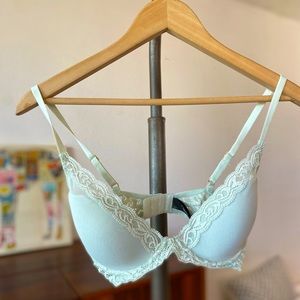 Natori Lace Trim Bra in Light Blue